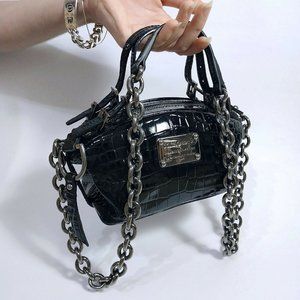 Dolce & Gabbana shoulder bag, croc effect patent black leather w/ chain